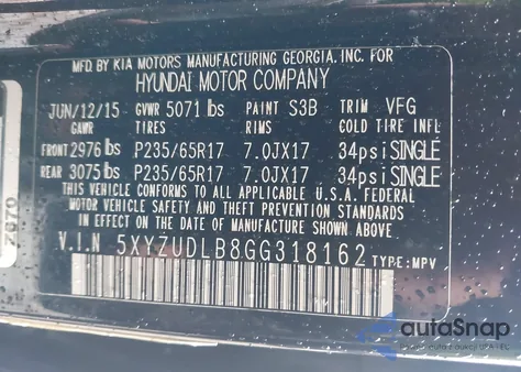 2016 Hyundai Santa Fe Sport 2.4L from USA, damaged, VIN 5XYZUDLB8GG318162